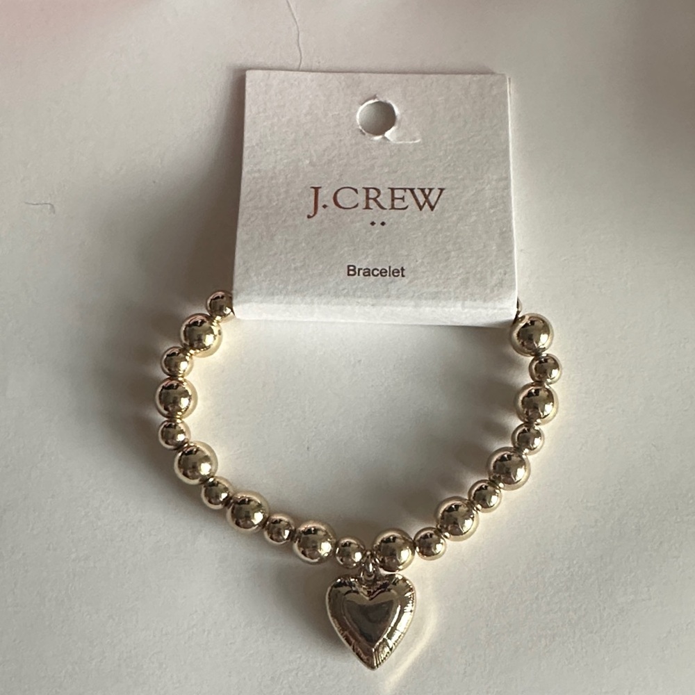 J. Crew Gold Beaded Bracelet with Heart Charm